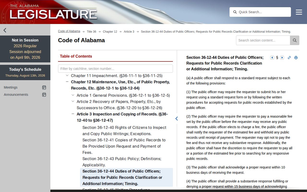 Butler County booking record request and Alabama response law