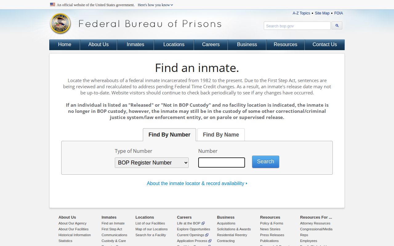 Butler County federal inmate record lookup through BOP
